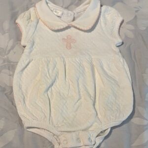 Baby Girls White One-Piece Bubble with Pink Trim